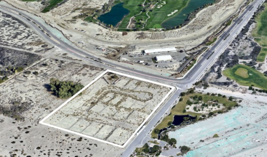 Aerial image of an outlined plot of land in La Quinta, CA